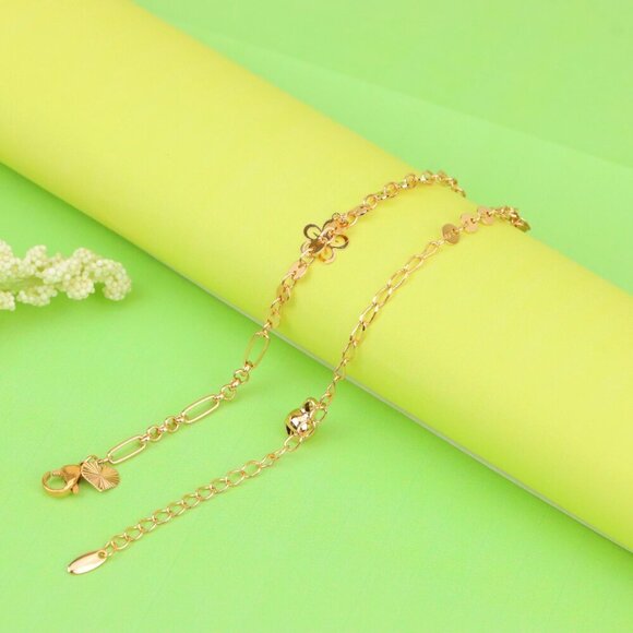 "Rose Gold Anklet with Flower, Smiley & Peace Charms, XPAL1175 - Picture 8 of 12